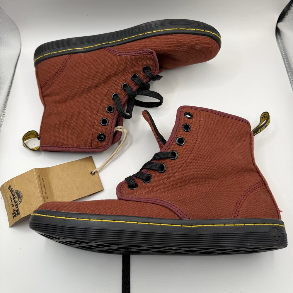 Dr Martens Burgundy Red Canvas Boots Womens Size 5 Red Lace Up new